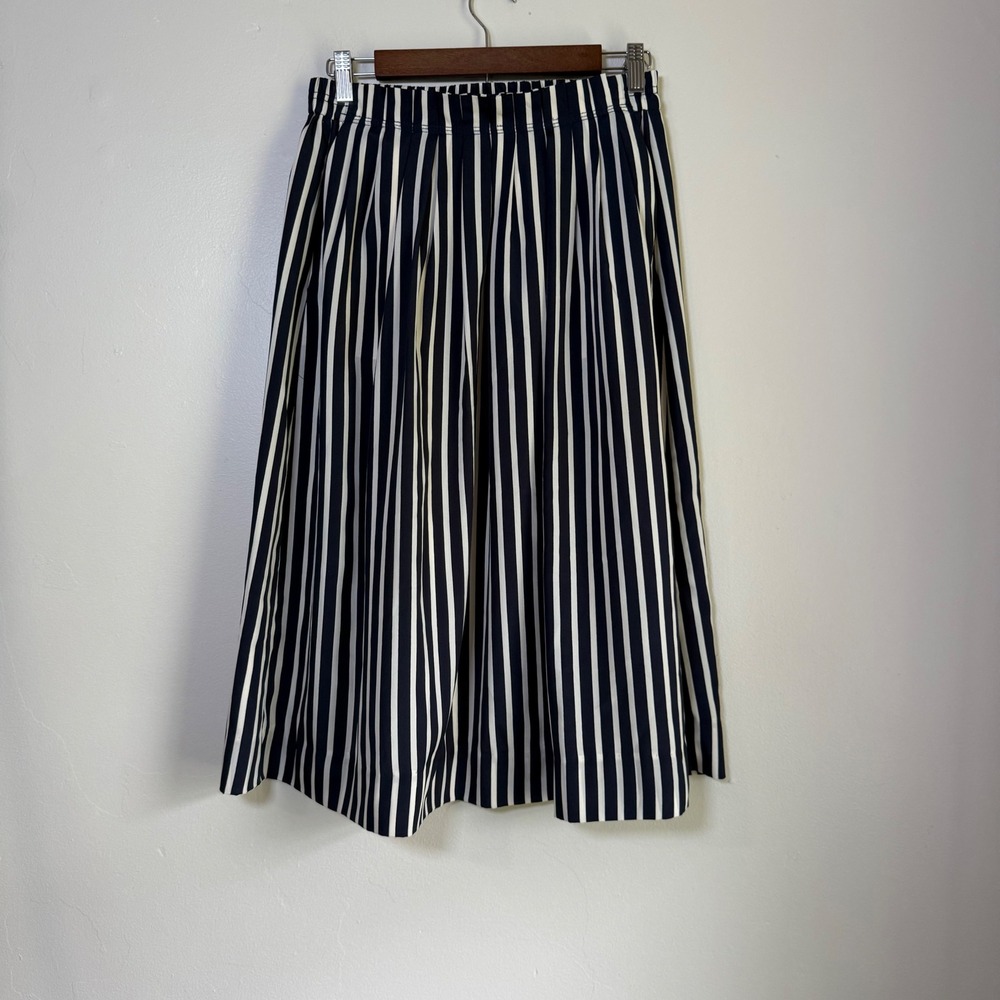 J.Crew Striped Paperbag Waist Pleated Midi Skirt‎ Size 4 Navy White